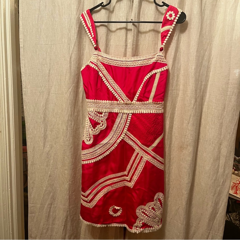 Yoana Baraschi Hot Pink Embroidered Silk Mini Dress